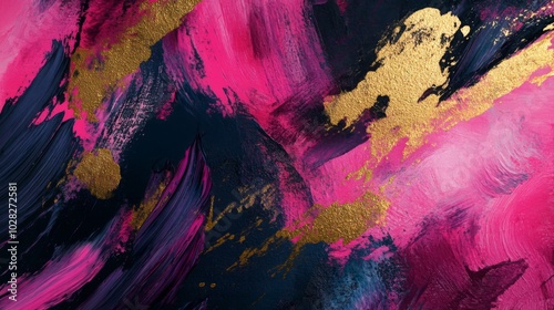 Wallpaper Mural Abstract Painting with Pink, Black, and Gold Strokes Torontodigital.ca