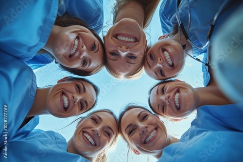 Obraz na płótnie Happy Medical Team Forming Huddle, Generative AI w salonie