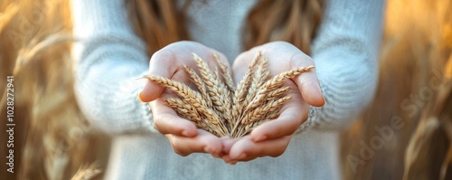 Obraz na płótnie Celiac Disease And Gluten Intolerance. Women Holding Spikelet, Generative AI w salonie