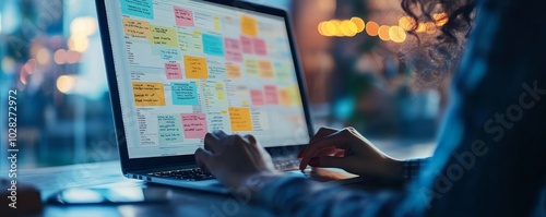 Obraz na płótnie Kanban Project Management Software On Laptop, Generative AI w salonie