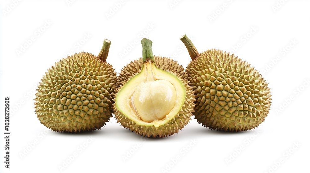 Durian Fruit Closeup with One Cut Open Durian Fruit Closeup with One Cut Open
