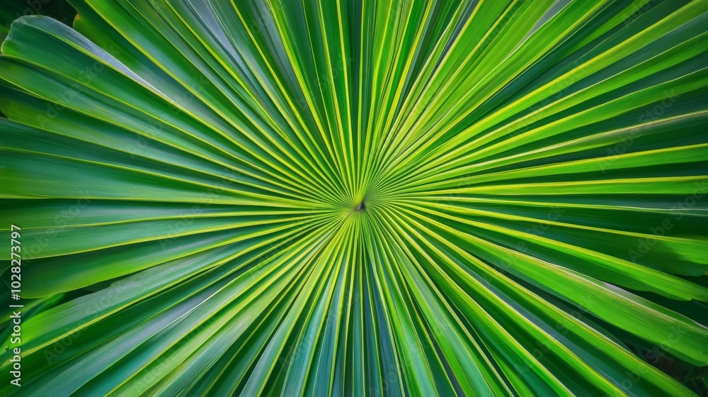 A Close-Up of a Lush Green Palm Leaf With Radiating Lines