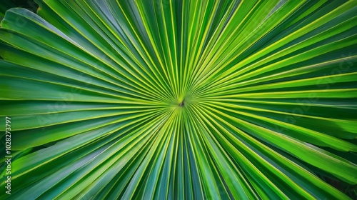 A Close-Up of a Lush Green Palm Leaf With Radiating Lines