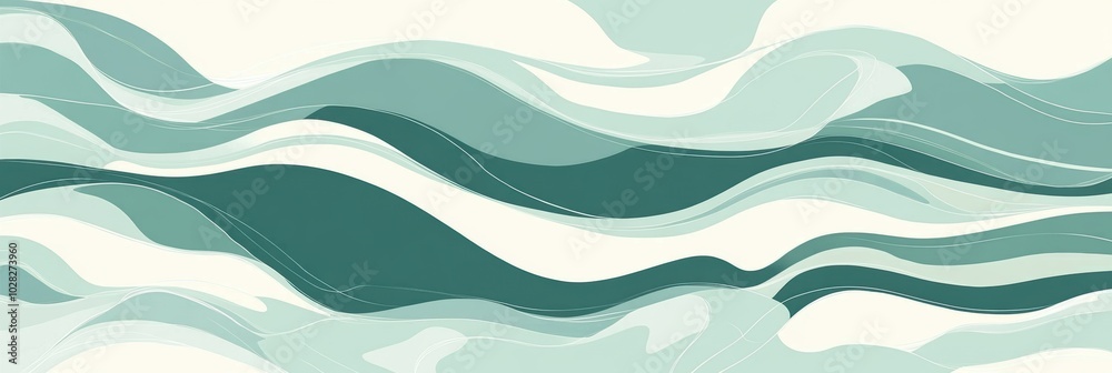Abstract wave pattern design in soft blues and greens, ideal for backgrounds or fabric prints, conveying a sense of calm and fluidity Abstract wave pattern design in soft blues and greens, ideal for backgrounds or fabric prints, conveying a sense of calm and fluidity