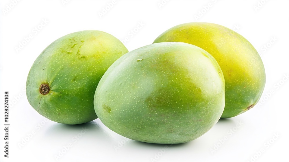 Three Green Mangoes on White Background Three Green Mangoes on White Background