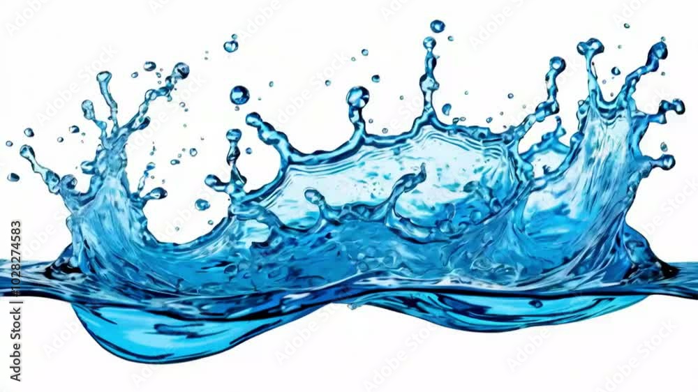 Blue water splash with droplets isolated on white background. Blue water splash with droplets isolated on white background.