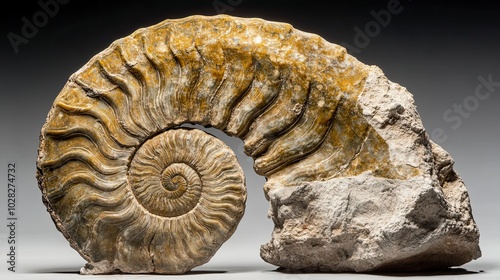 Fossilized Ammonite Shell Embedded in Rock