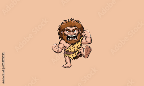 Angry caveman in action, wearing a leopard tunic.