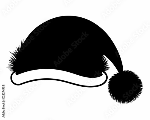 Classic Santa Hat Black Silhouette with Pom-Pom and Folded Brim.