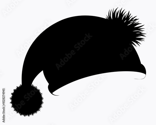 Classic Santa Hat Black Silhouette with Pom-Pom and Folded Brim.