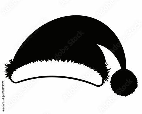 Classic Santa Hat Black Silhouette with Pom-Pom and Folded Brim.