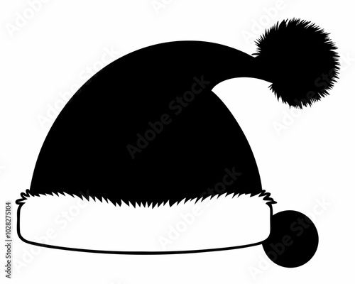 Classic Santa Hat Black Silhouette with Pom-Pom and Folded Brim.