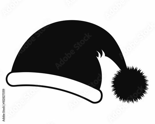 Classic Santa Hat Black Silhouette with Pom-Pom and Folded Brim.