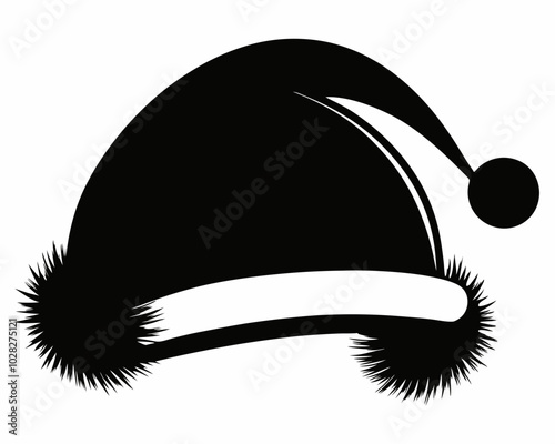 Classic Santa Hat Black Silhouette with Pom-Pom and Folded Brim.