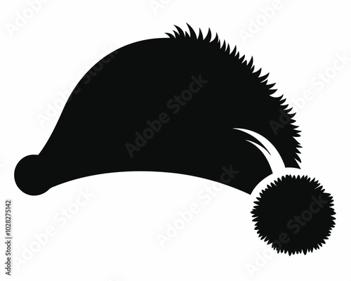 Classic Santa Hat Black Silhouette with Pom-Pom and Folded Brim.