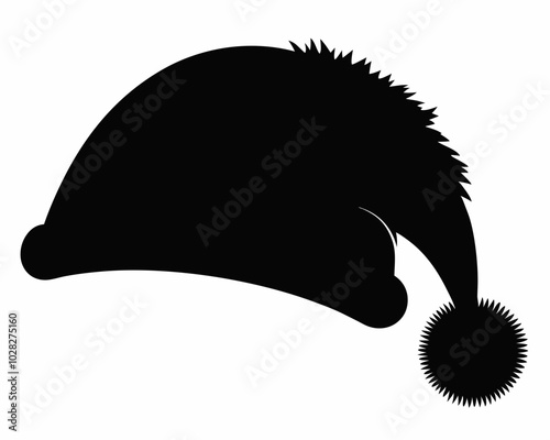 Classic Santa Hat Black Silhouette with Pom-Pom and Folded Brim.