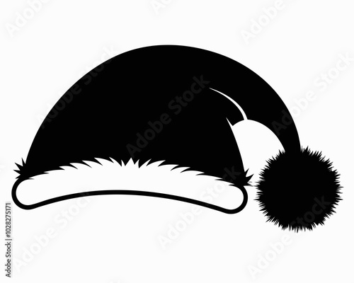 Classic Santa Hat Black Silhouette with Pom-Pom and Folded Brim.