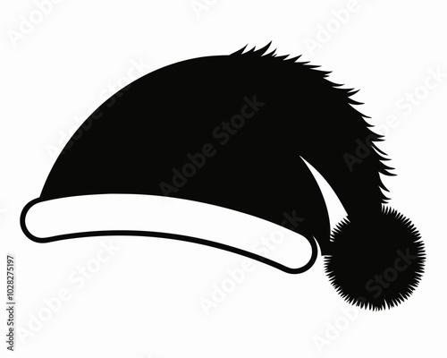 Classic Santa Hat Black Silhouette with Pom-Pom and Folded Brim.