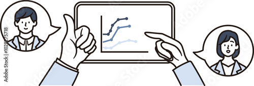 男性と女性の会社員がタブレットで打合せをしているシンプルなイラスト