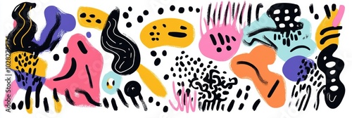 Vibrant Abstract Squiggles, a lively collection of hand-drawn doodles in bold colors, perfect for creative projects and digital designs.