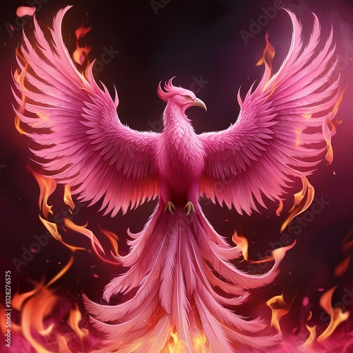 pink colour phoenix with fire