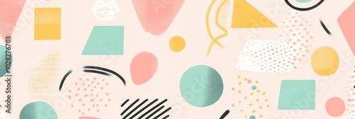Pastel Geometric Harmony, an intricate flat illustration pattern featuring abstract shapes in soothing pastel tones, ideal for modern design projects.
