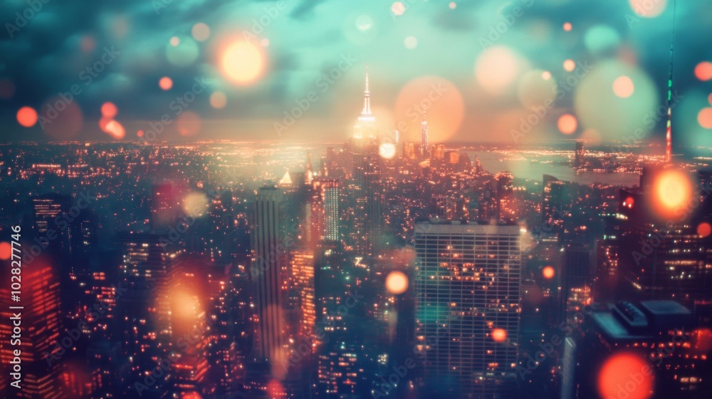 Fototapeta premium A Cityscape with Blurred Lights and Skyscrapers