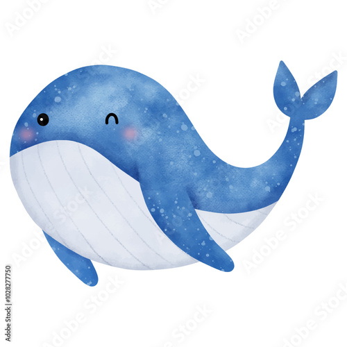 Watercolor of cute baby blue whale on white background. animal cartoon vector illustration