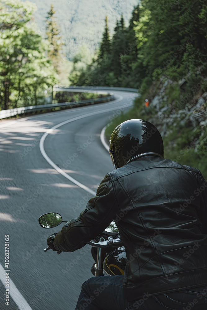 POV shot of a motorcyclist riding on a winding road POV shot of a motorcyclist riding on a winding road
