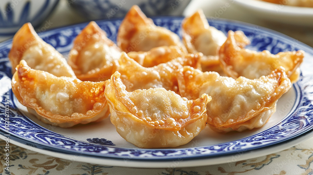 Crispy pan-fried dumplings with golden brown edges Crispy pan-fried dumplings with golden brown edges