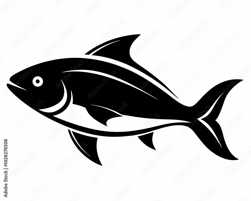 Fototapeta premium Black Silhouette of a Fish Swimming, fish silhouette, swimming fish, black fish vector.