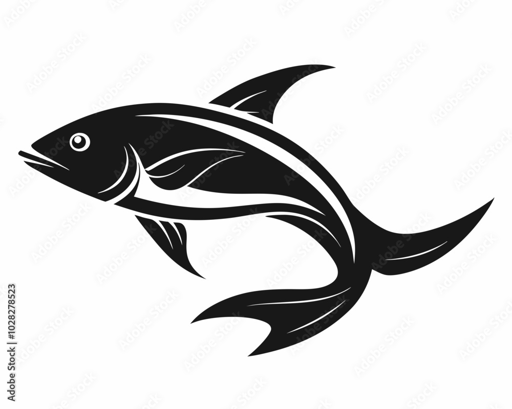 Fototapeta premium Black Silhouette of a Fish Swimming, fish silhouette, swimming fish, black fish vector.