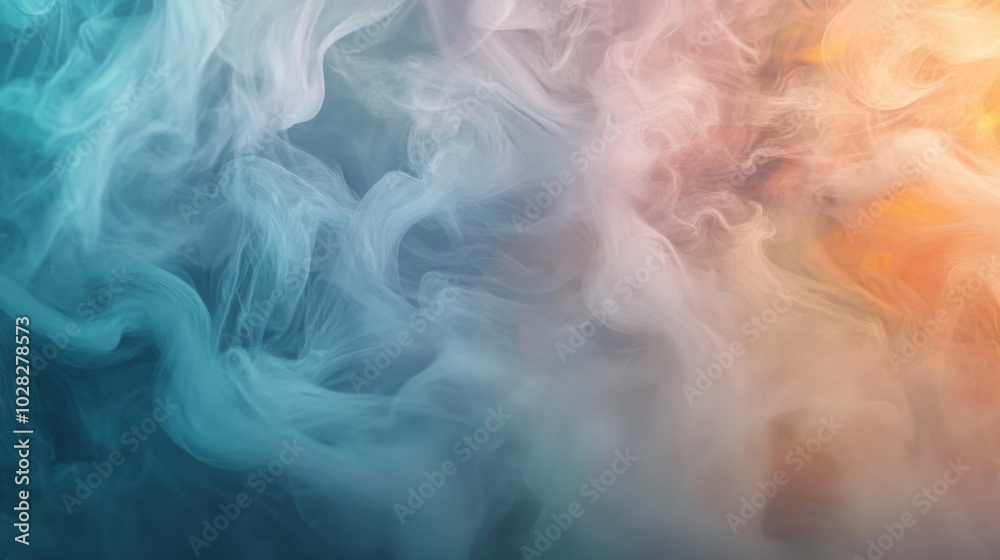 Abstract Swirls of Smoke with Blue, White, and Orange Hues Abstract Swirls of Smoke with Blue, White, and Orange Hues