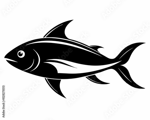 Black Silhouette of a Fish Swimming, fish silhouette, swimming fish, black fish vector.