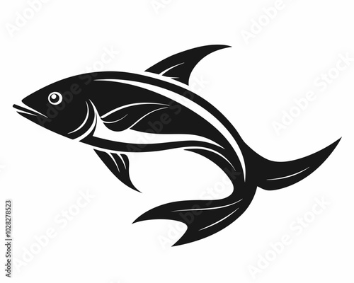 Black Silhouette of a Fish Swimming, fish silhouette, swimming fish, black fish vector.