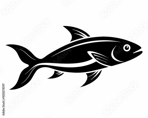 Black Silhouette of a Fish Swimming, fish silhouette, swimming fish, black fish vector.