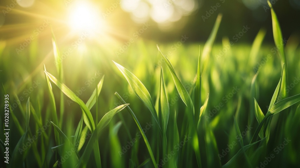 Fototapeta premium Sunlit Blades of Grass in a Field