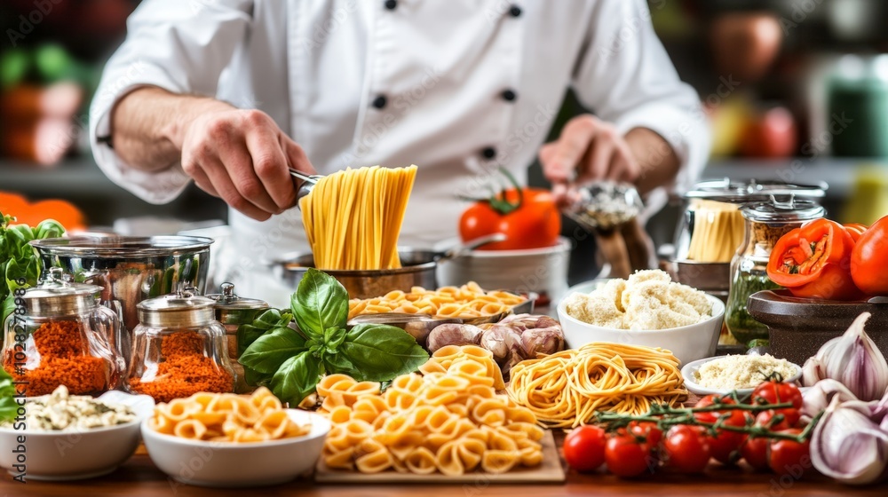 Chef Cooking Pasta. Chef Cooking Pasta.