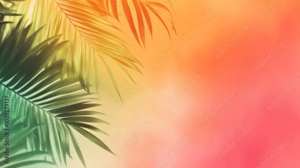 Obraz premium Palm Fronds against a Blurry Sunset Background