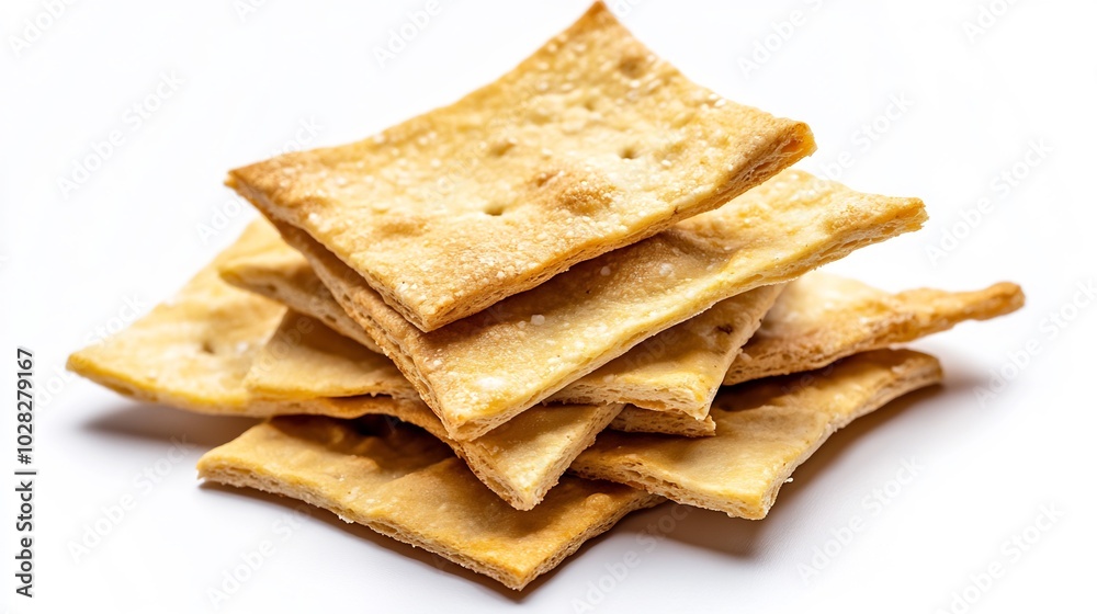 A Stack of Crispy Crackers on White Background
