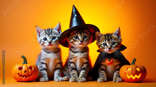 halloween background with cat pumpkin