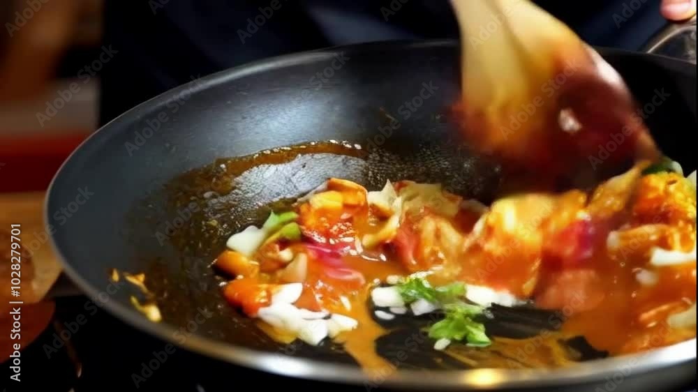 a chef who is cooking spicy food a chef who is cooking spicy food