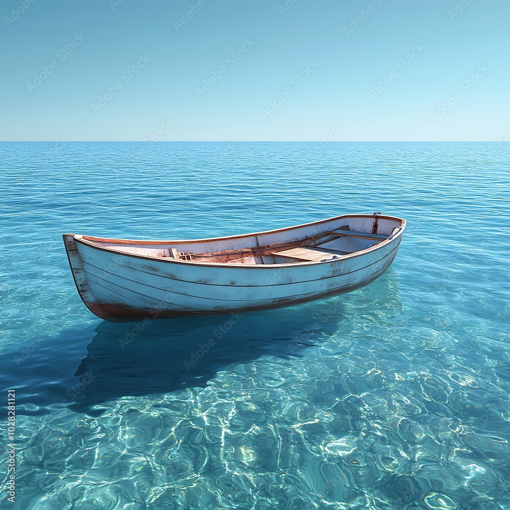 Gentle Boat Floating Over Transparent Blue Ocean Surface image Gentle Boat Floating Over Transparent Blue Ocean Surface image