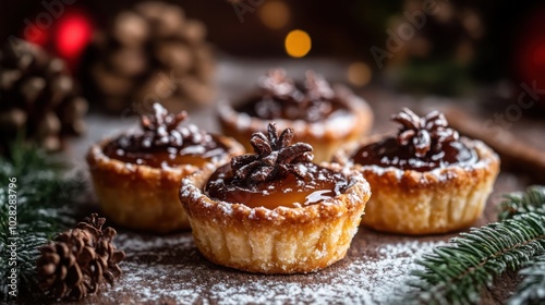 Front view of Canadian butter tarts, warm and oozing with caramel filling..