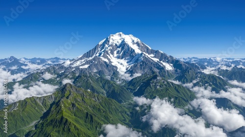 Wallpaper Mural Majestic Mountain Peak with Snow capped Summit and Lush Green Valley Torontodigital.ca