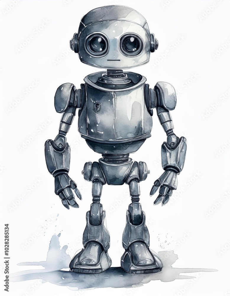 Cute robotic character on a white isolated background. Cute robotic character on a white isolated background.