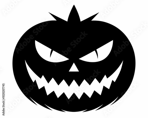 Minimalist Jack-o'-Lantern Black Silhouette Vector Design, Halloween pumpkin icon.
