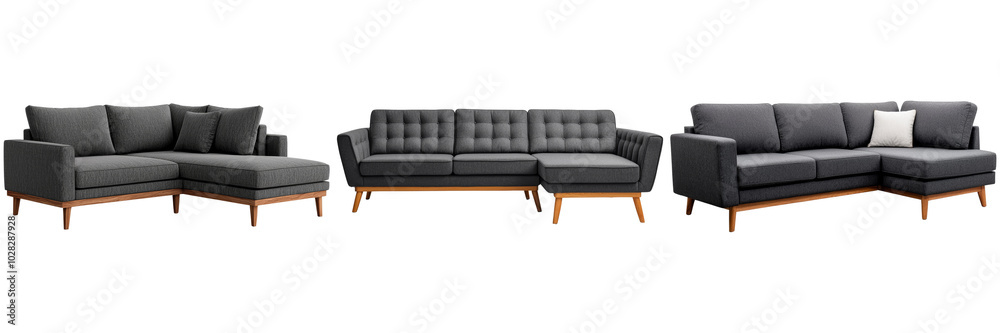 Stylish Gray Sofas on Transparent Background Stylish Gray Sofas on Transparent Background
