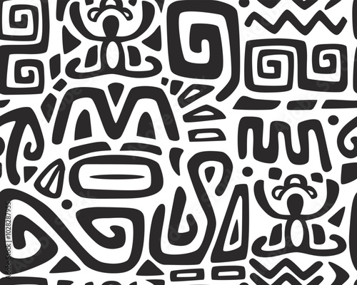 Tiki seamless pattern. Aztec textile print.Geometric, vector background. Suitable for printing on fabric and paper, for Hawaiian parties. 