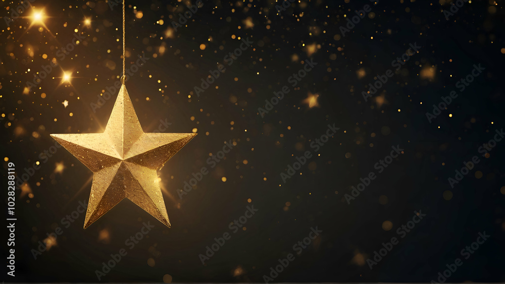 Gold star light hanging on dark background Gold star light hanging on dark background